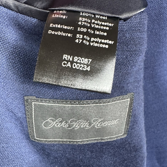 Saks Fifth Avenue Ing Loro Piana Navy Blue Wool Four Seasons 48L Blazer Italy - Picture 8 of 13